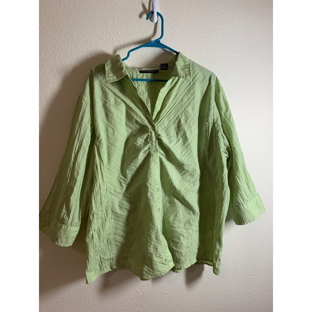 Club Z Collection Green Sparkly Button Up Top Casual Womens Size 3X N4